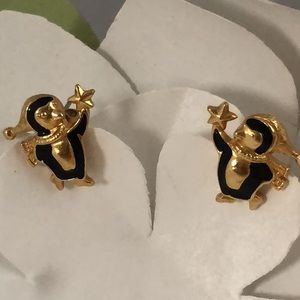 Vintage Christmas Star Penguin Stud Earrings by Avon